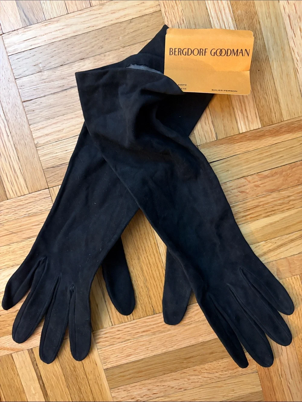 VTG Bergdorf Goodman Long Black Gloves Women's Size Medium UNWORN